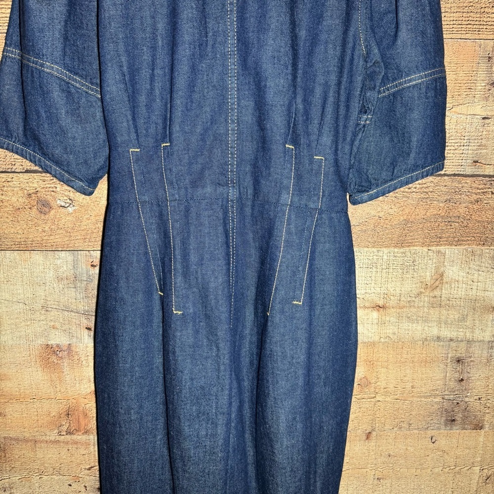 Rebecca Taylor La Vie Puff Sleeve Denim Jumpsuit size Small Tie Waist - Picture 10 of 15